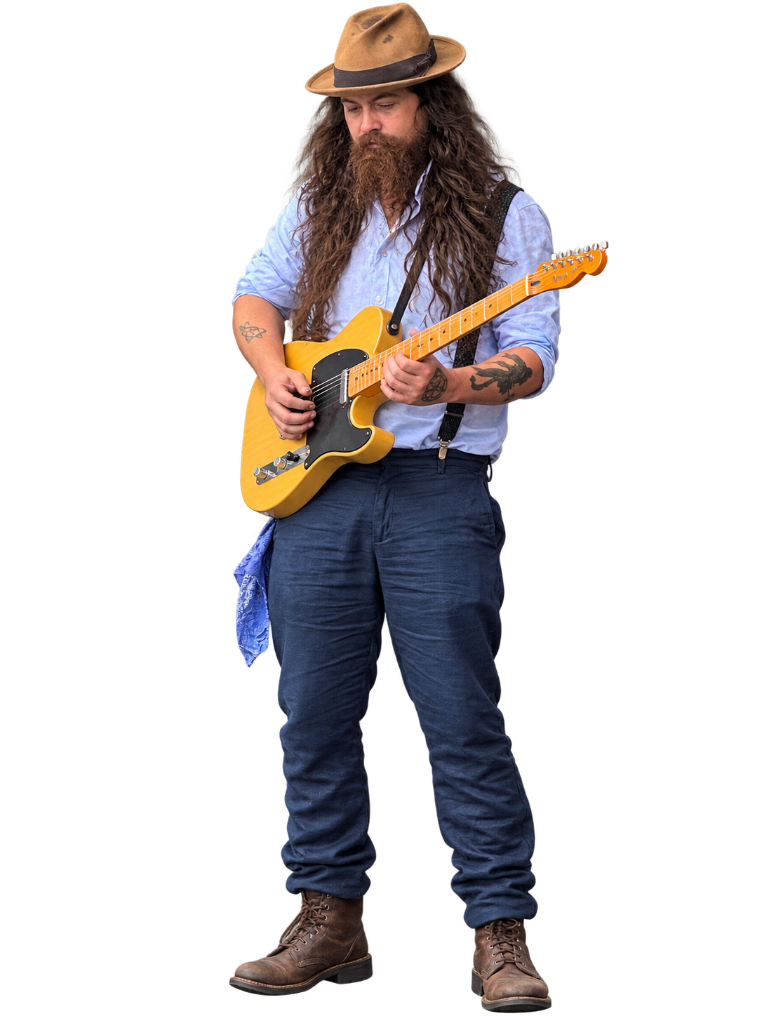 Josh McNally playing a yellow electric guitar